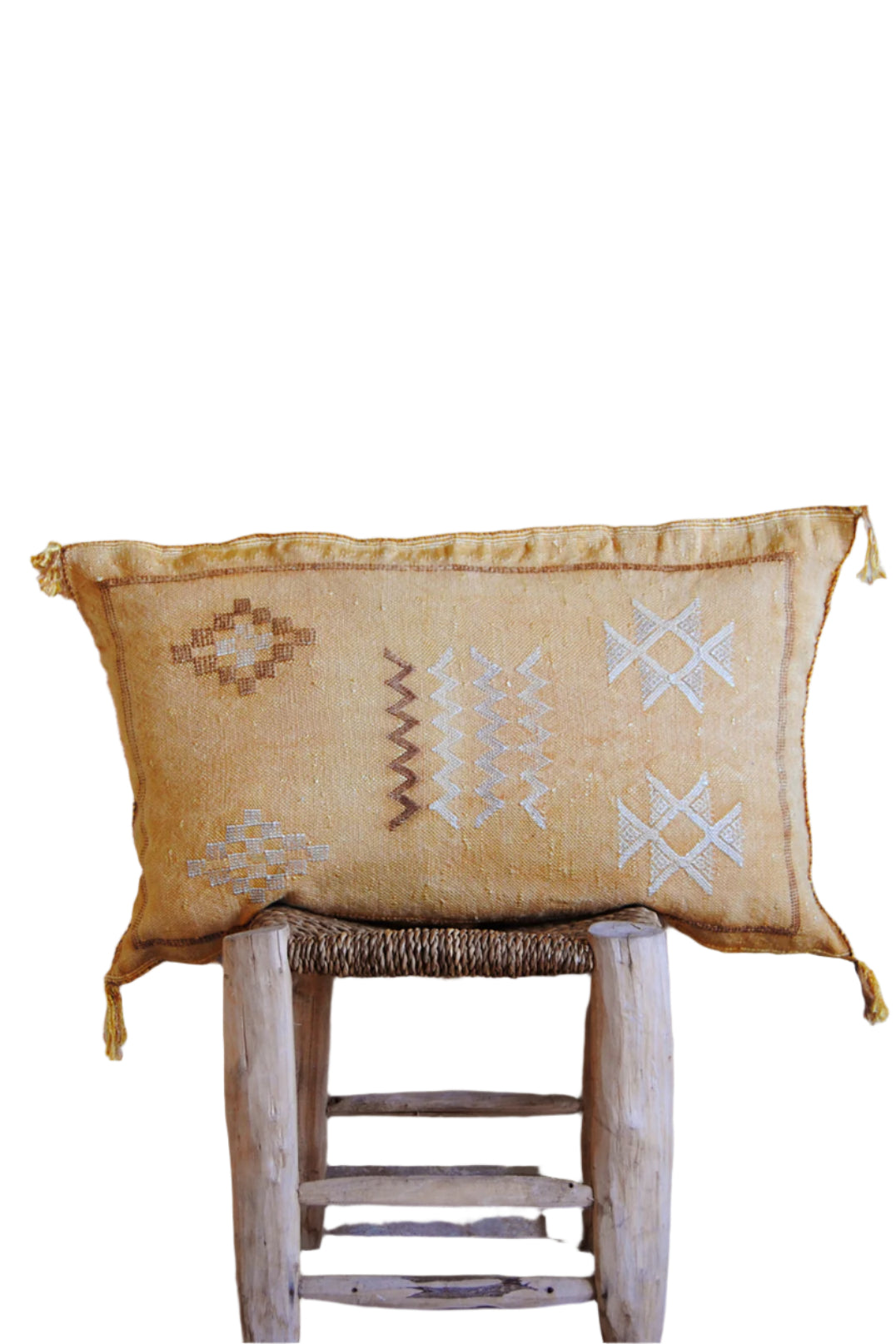 Yellow moroccan cactus silk Sabra cushion 60cmx40cm 