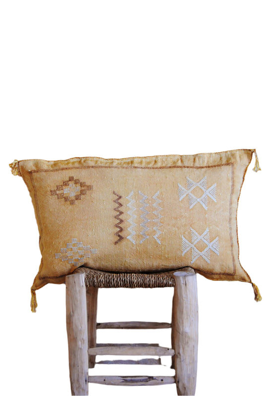 Yellow moroccan cactus silk Sabra cushion 60cmx40cm 