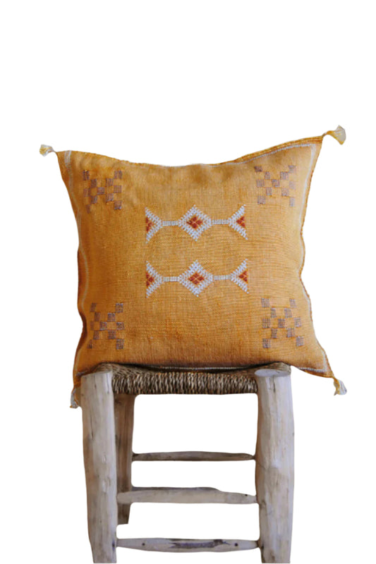 Faded yellow moroccan cactus silk sabra cushion 50cmx50cm 