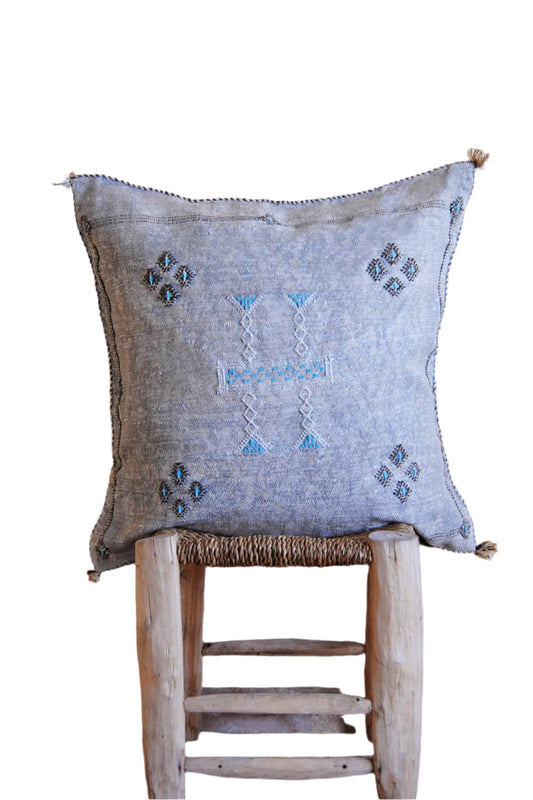 Faded grey moroccan cactus silk sabra cushion 50cmx50cm 