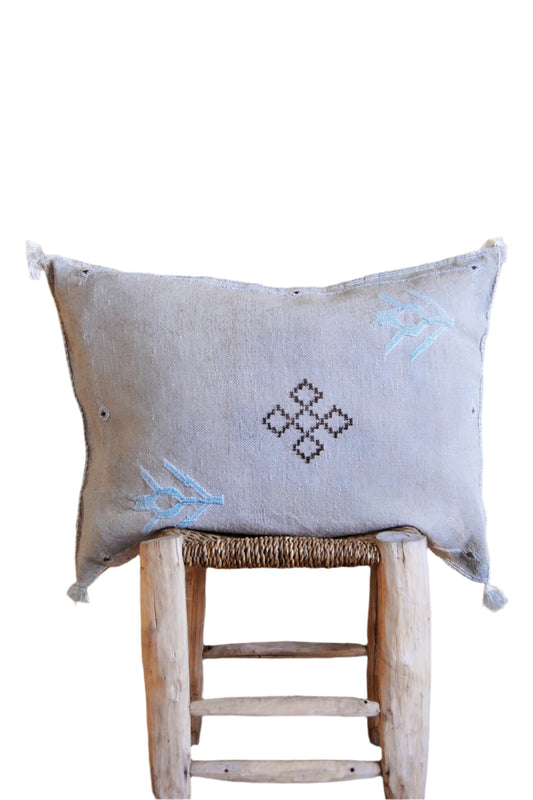 Faded  grey moroccan cactus silk cushion 60cmx40cm 