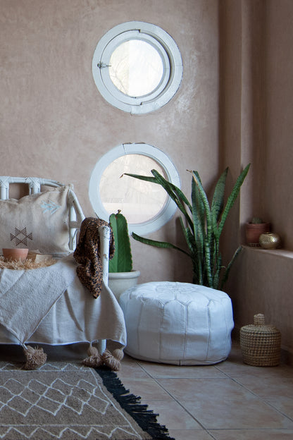 white leather circle pouf round ottoman